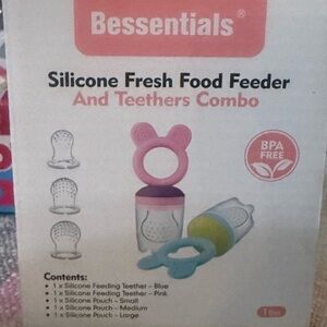 Essentials Pink & Blue Silicone Food Feeder and Teether